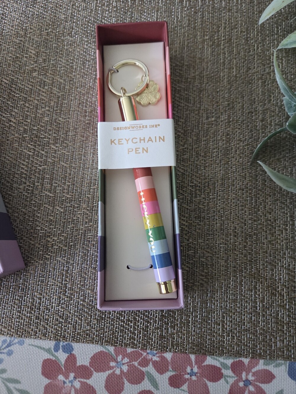 DesignWorks Ink Rainbow Stripe Keychain Pen with Gold Charm - Picture 3 of 5